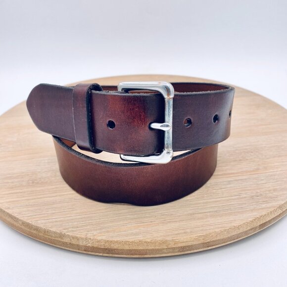 Polo Ralph Lauren Belt Mens 32 Brown Full Grain Leather Silver Buckle - Picture 1 of 11